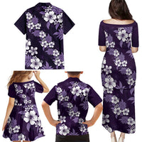 Hawaiian Hibiscus Tribal Floral Purple Family Matching Puletasi and Hawaiian Shirt Polynesian Tapa Pattern LT01 - Polynesian Pride