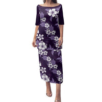 Hawaiian Hibiscus Tribal Floral Purple Family Matching Puletasi and Hawaiian Shirt Polynesian Tapa Pattern LT01 Mom's Dress Purple - Polynesian Pride