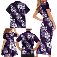 Hawaiian Hibiscus Tribal Floral Purple Family Matching Short Sleeve Bodycon Dress and Hawaiian Shirt Polynesian Tapa Pattern LT01 - Polynesian Pride