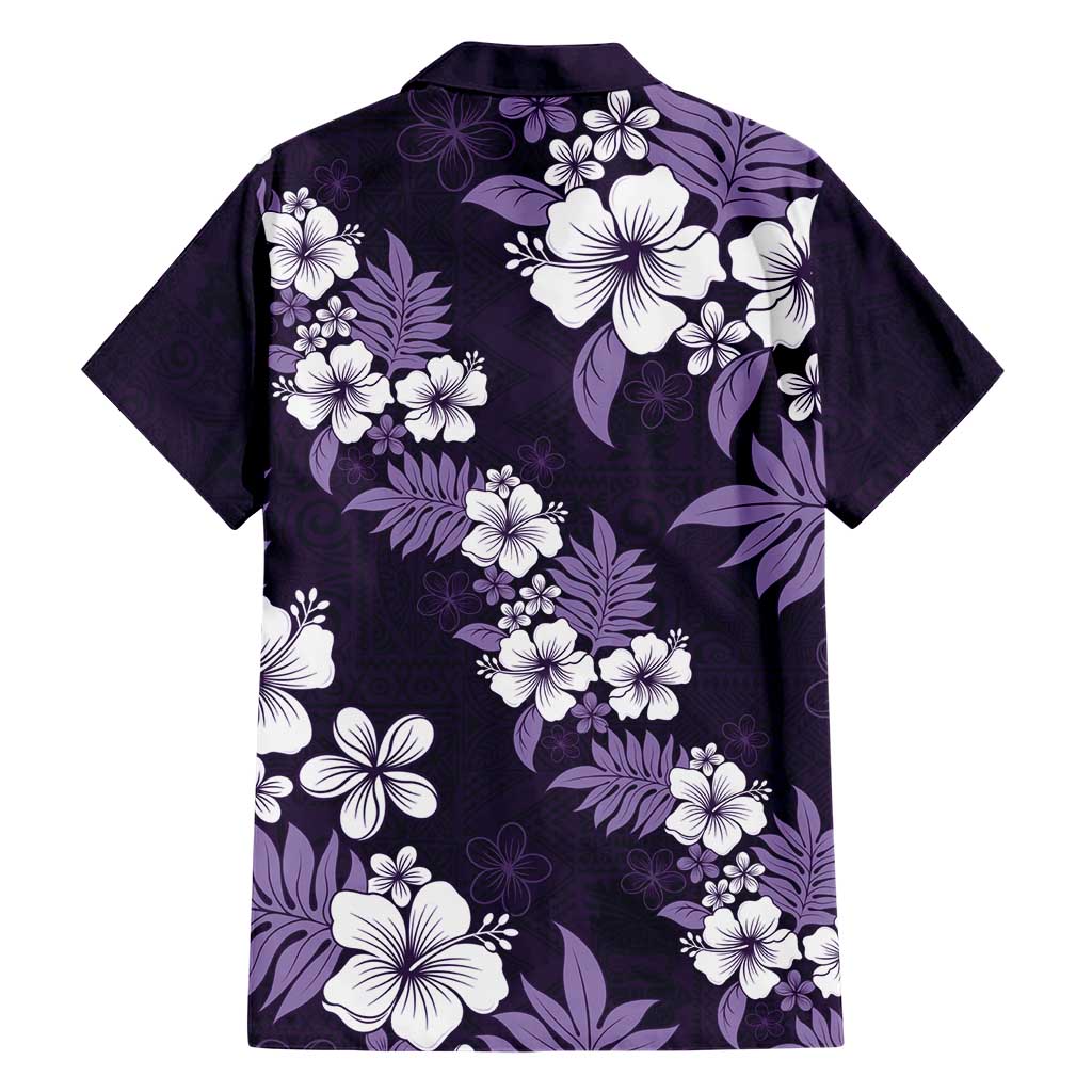 Hawaiian Hibiscus Tribal Floral Purple Family Matching Short Sleeve Bodycon Dress and Hawaiian Shirt Polynesian Tapa Pattern LT01 - Polynesian Pride