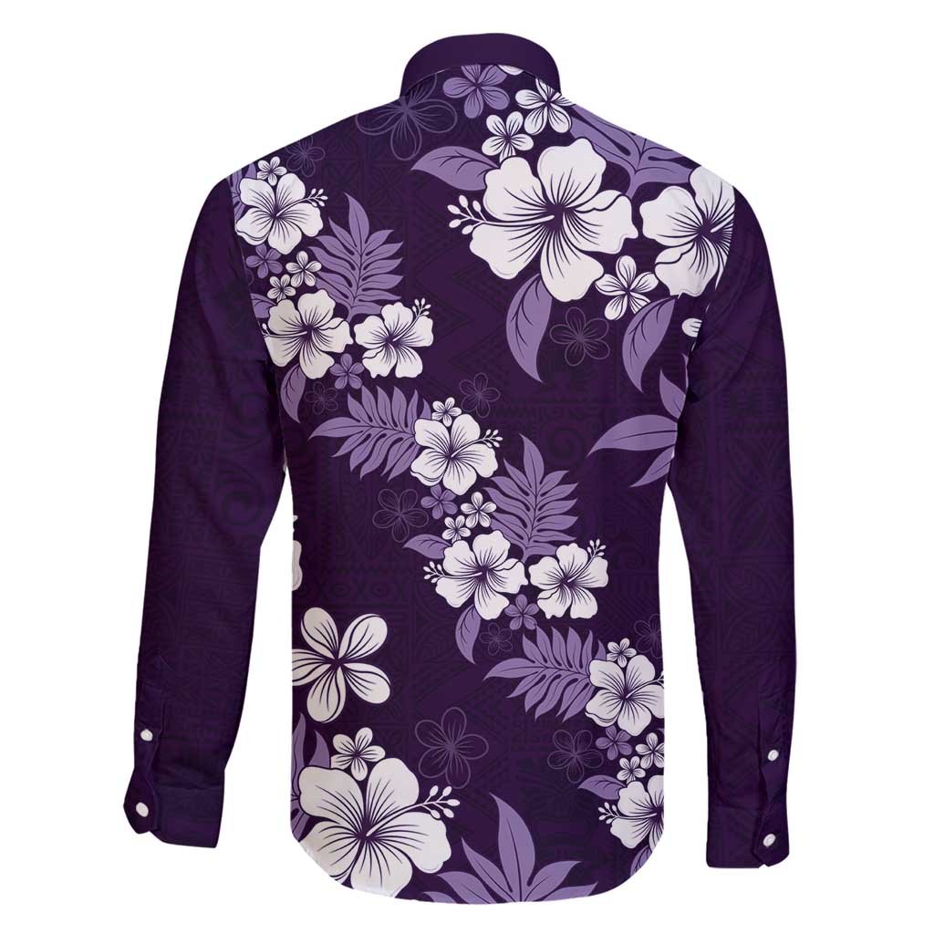 Hawaiian Hibiscus Tribal Floral Purple Family Matching Short Sleeve Bodycon Dress and Hawaiian Shirt Polynesian Tapa Pattern LT01 - Polynesian Pride