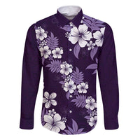 Hawaiian Hibiscus Tribal Floral Purple Family Matching Summer Maxi Dress and Hawaiian Shirt Polynesian Tapa Pattern LT01 Dad's Shirt - Long Sleeve Purple - Polynesian Pride