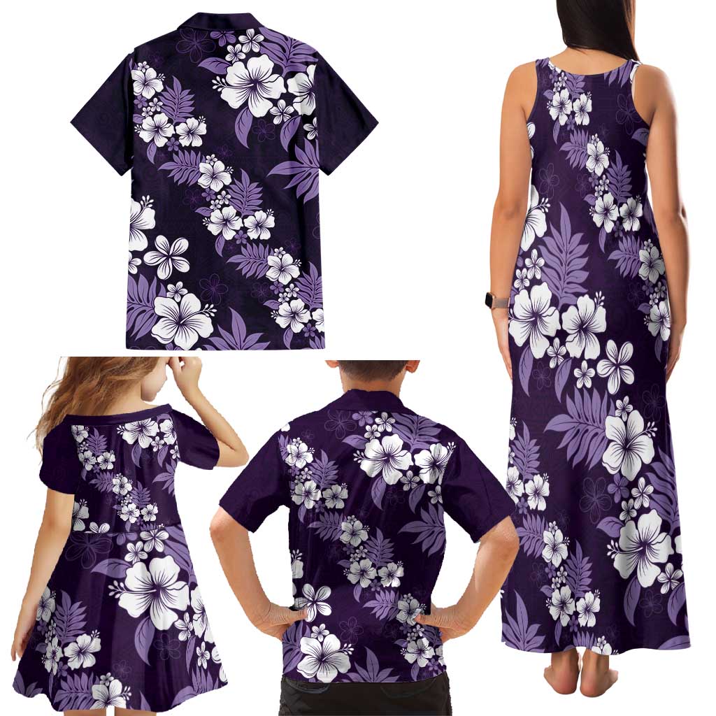 Hawaiian Hibiscus Tribal Floral Purple Family Matching Tank Maxi Dress and Hawaiian Shirt Polynesian Tapa Pattern LT01 - Polynesian Pride