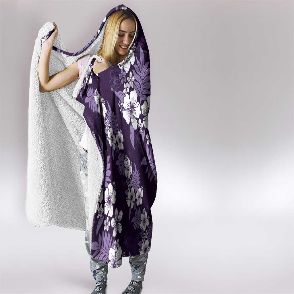 Hawaiian Hibiscus Tribal Floral Purple Hooded Blanket Polynesian Tapa Pattern - Polynesian Pride