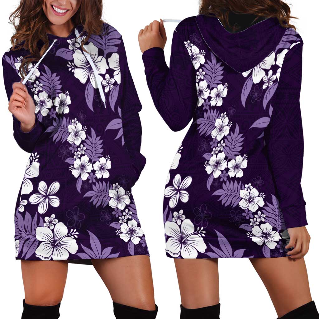 Hawaiian Hibiscus Tribal Floral Purple Hoodie Dress Polynesian Tapa Pattern LT01 - Polynesian Pride
