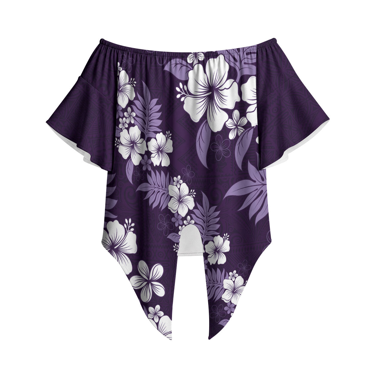 Hawaiian Hibiscus Tribal Floral Purple Off Shoulder Wrap Waist Top Polynesian Tapa Pattern LT01 Purple - Polynesian Pride