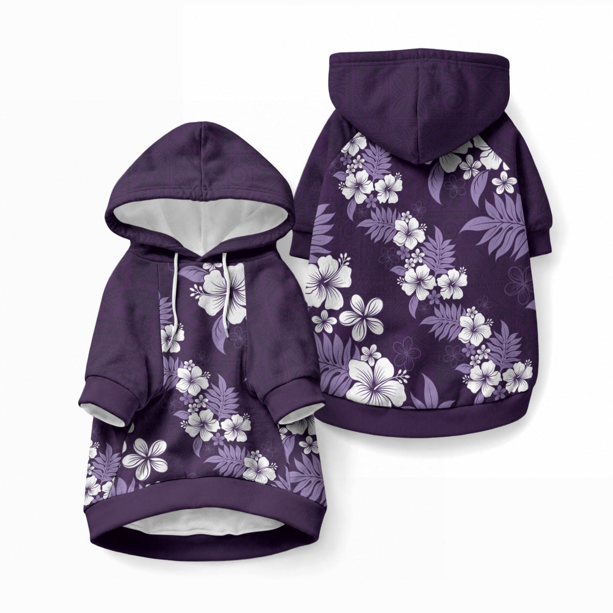 Hawaiian Hibiscus Tribal Floral Purple Pet Hoodie Polynesian Tapa Pattern