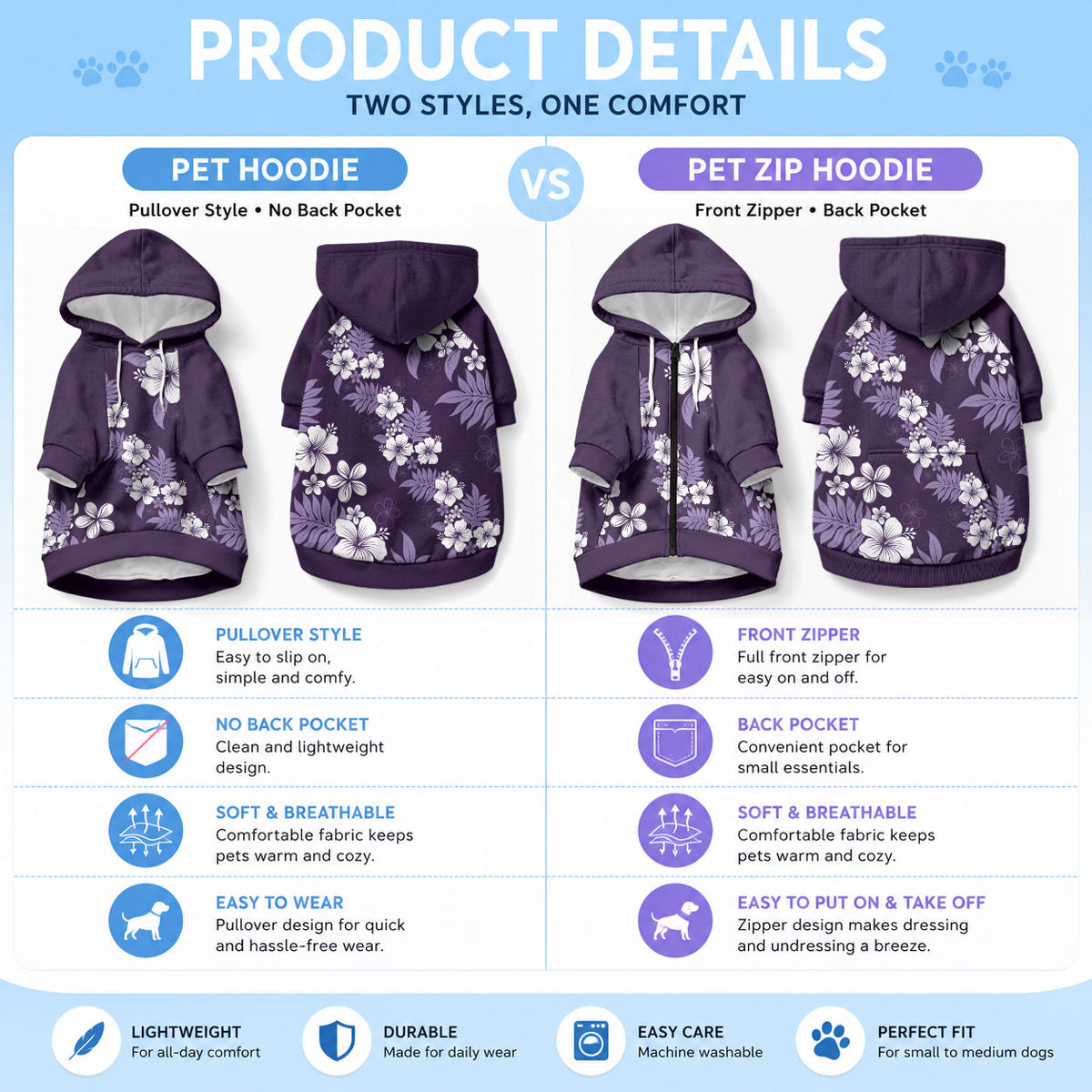 Hawaiian Hibiscus Tribal Floral Purple Pet Hoodie Polynesian Tapa Pattern