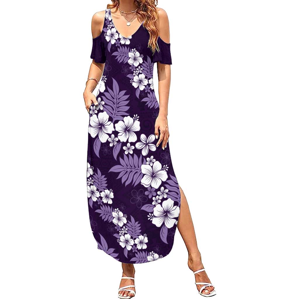 Hawaiian Hibiscus Tribal Floral Purple Summer Maxi Dress Polynesian Tapa Pattern LT01 Women Purple - Polynesian Pride