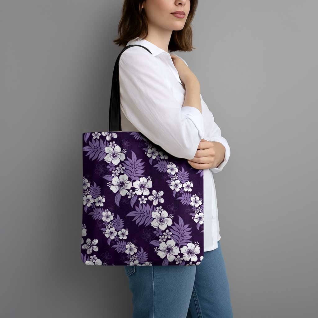Hawaiian Hibiscus Tribal Floral Purple Tote Bag Polynesian Tapa Pattern - Polynesian Pride