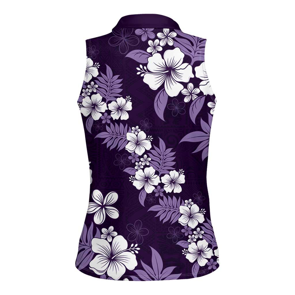 Hawaiian Hibiscus Tribal Floral Purple Women Sleeveless Polo Shirt Polynesian Tapa Pattern LT01 - Polynesian Pride