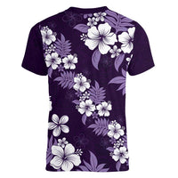 Hawaiian Hibiscus Tribal Floral Purple Women V-Neck T-Shirt Polynesian Tapa Pattern LT01 - Polynesian Pride