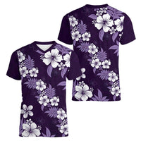 Hawaiian Hibiscus Tribal Floral Purple Women V-Neck T-Shirt Polynesian Tapa Pattern LT01 - Polynesian Pride