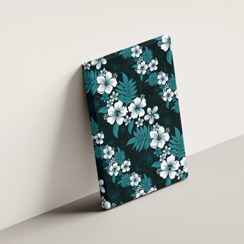 Hawaiian Hibiscus Tribal Floral Teal Canvas Wall Art Polynesian Tapa Pattern - Polynesian Pride