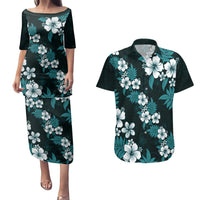 Hawaiian Hibiscus Tribal Floral Teal Couples Matching Puletasi and Hawaiian Shirt Polynesian Tapa Pattern LT01 Teal - Polynesian Pride