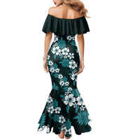 Hawaiian Hibiscus Tribal Floral Teal Family Matching Mermaid Dress and Hawaiian Shirt Polynesian Tapa Pattern LT01 - Polynesian Pride