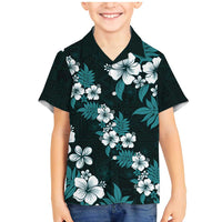 Hawaiian Hibiscus Tribal Floral Teal Family Matching Mermaid Dress and Hawaiian Shirt Polynesian Tapa Pattern LT01 Son's Shirt Teal - Polynesian Pride