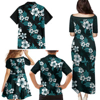 Hawaiian Hibiscus Tribal Floral Teal Family Matching Puletasi and Hawaiian Shirt Polynesian Tapa Pattern LT01 - Polynesian Pride