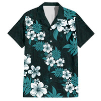 Hawaiian Hibiscus Tribal Floral Teal Family Matching Summer Maxi Dress and Hawaiian Shirt Polynesian Tapa Pattern LT01 Dad's Shirt - Short Sleeve Teal - Polynesian Pride