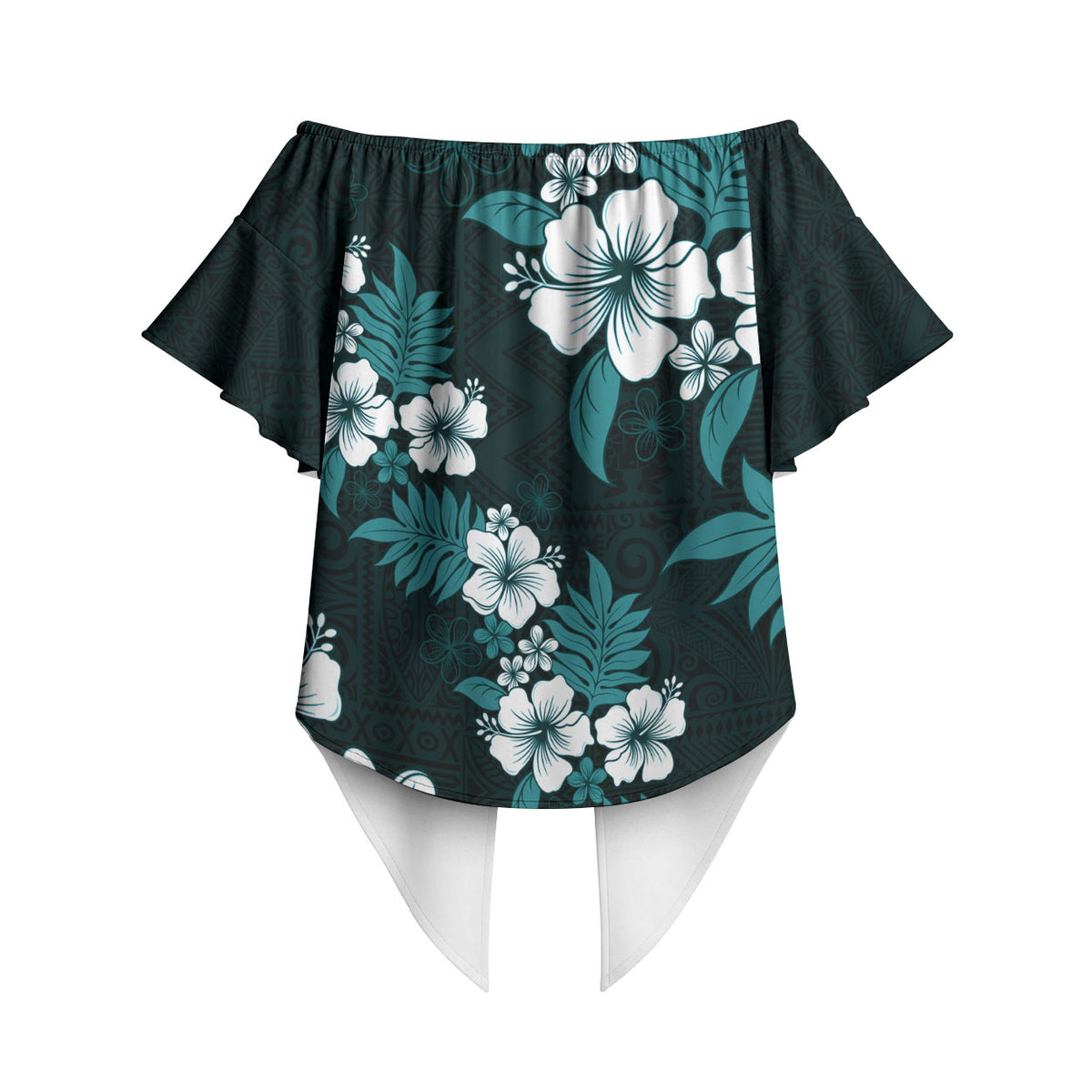 Hawaiian Hibiscus Tribal Floral Teal Off Shoulder Wrap Waist Top Polynesian Tapa Pattern LT01 - Polynesian Pride