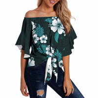 Hawaiian Hibiscus Tribal Floral Teal Off Shoulder Wrap Waist Top Polynesian Tapa Pattern LT01 - Polynesian Pride