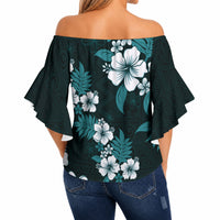 Hawaiian Hibiscus Tribal Floral Teal Off Shoulder Wrap Waist Top Polynesian Tapa Pattern LT01 - Polynesian Pride