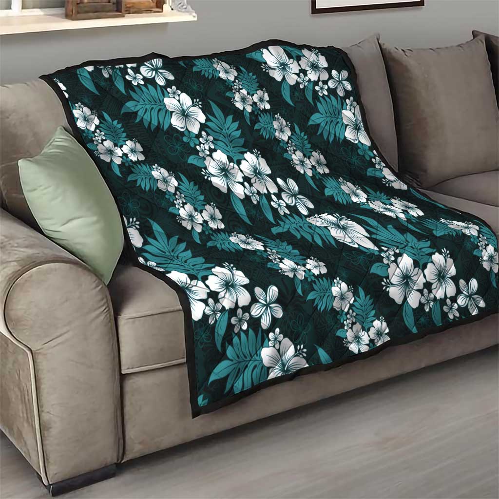 Hawaiian Hibiscus Tribal Floral Teal Quilt Polynesian Tapa Pattern LT01 - Polynesian Pride
