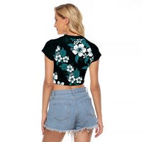 Hawaiian Hibiscus Tribal Floral Teal Raglan Cropped T Shirt Polynesian Tapa Pattern LT01 - Polynesian Pride