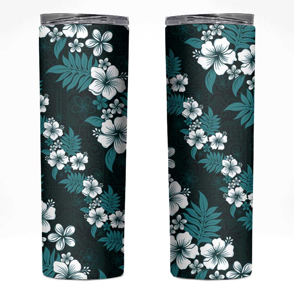 Hawaiian Hibiscus Tribal Floral Teal Skinny Tumbler Polynesian Tapa Pattern LT01 Teal - Polynesian Pride