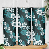 Hawaiian Hibiscus Tribal Floral Teal Skinny Tumbler Polynesian Tapa Pattern LT01 - Polynesian Pride