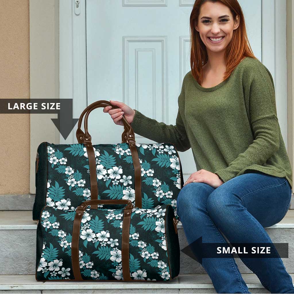 Hawaiian Hibiscus Tribal Floral Teal Travel Bag Polynesian Tapa Pattern - Polynesian Pride