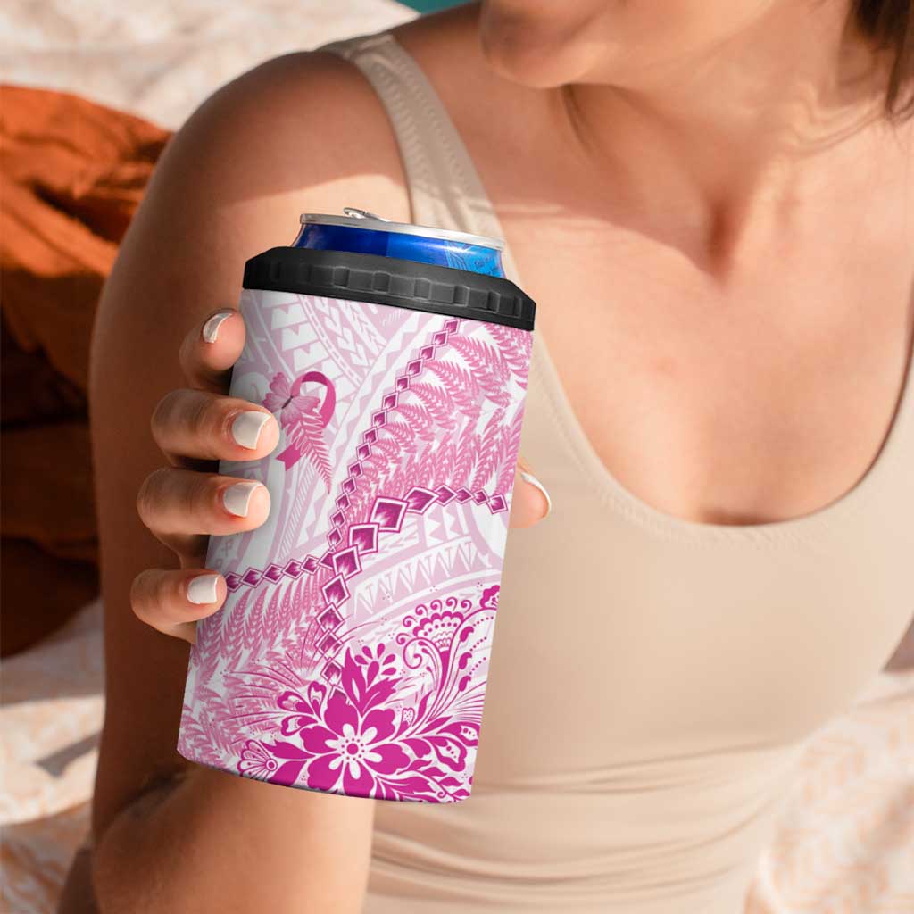 Personalised New Zealand Pink Fern Breast Cancer 4 in 1 Can Cooler Tumbler Polynesian Pattern LT01 - Polynesian Pride