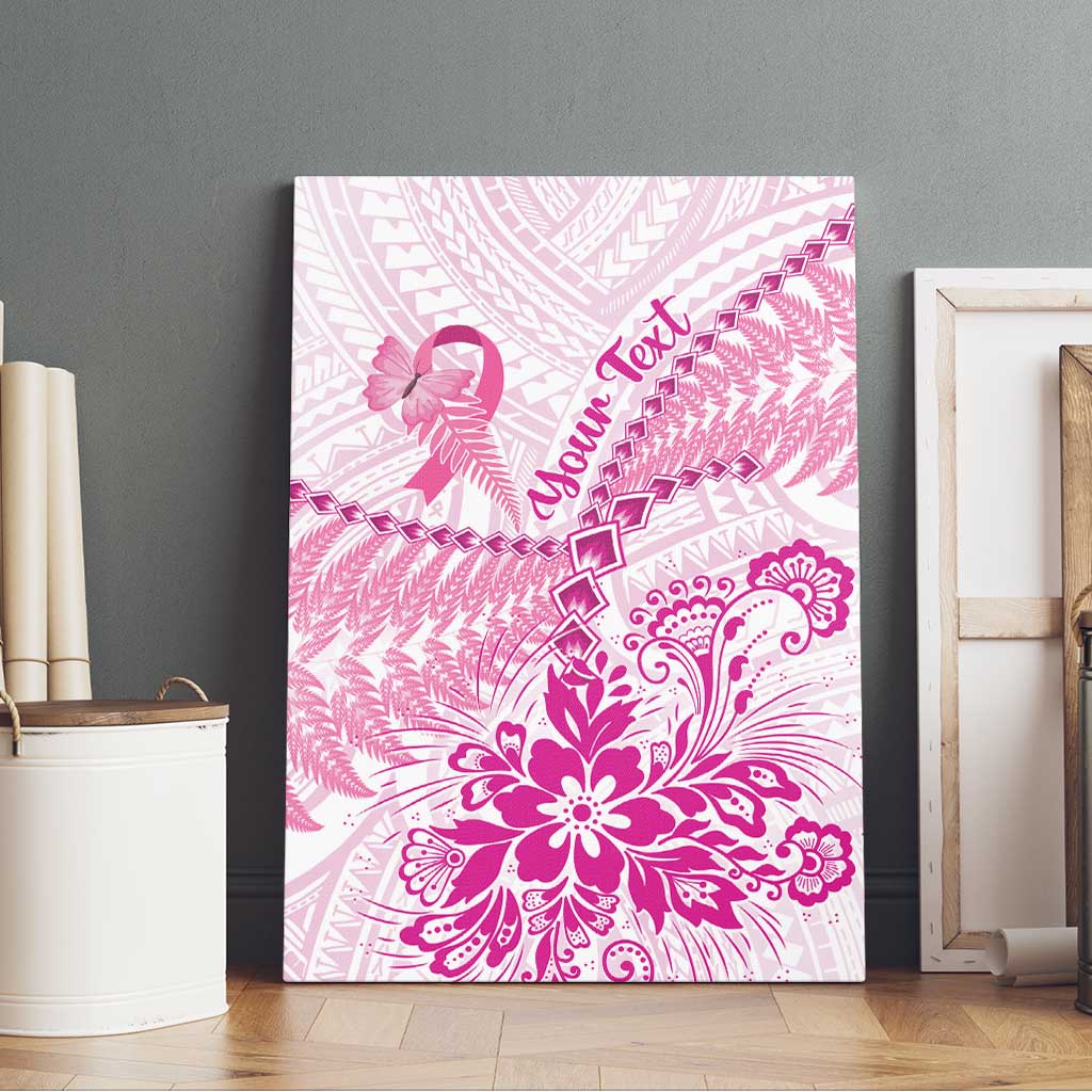 Personalised New Zealand Pink Fern Breast Cancer Canvas Wall Art Polynesian Pattern LT01 - Polynesian Pride