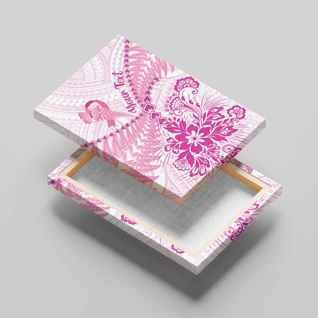 Personalised New Zealand Pink Fern Breast Cancer Canvas Wall Art Polynesian Pattern LT01 - Polynesian Pride
