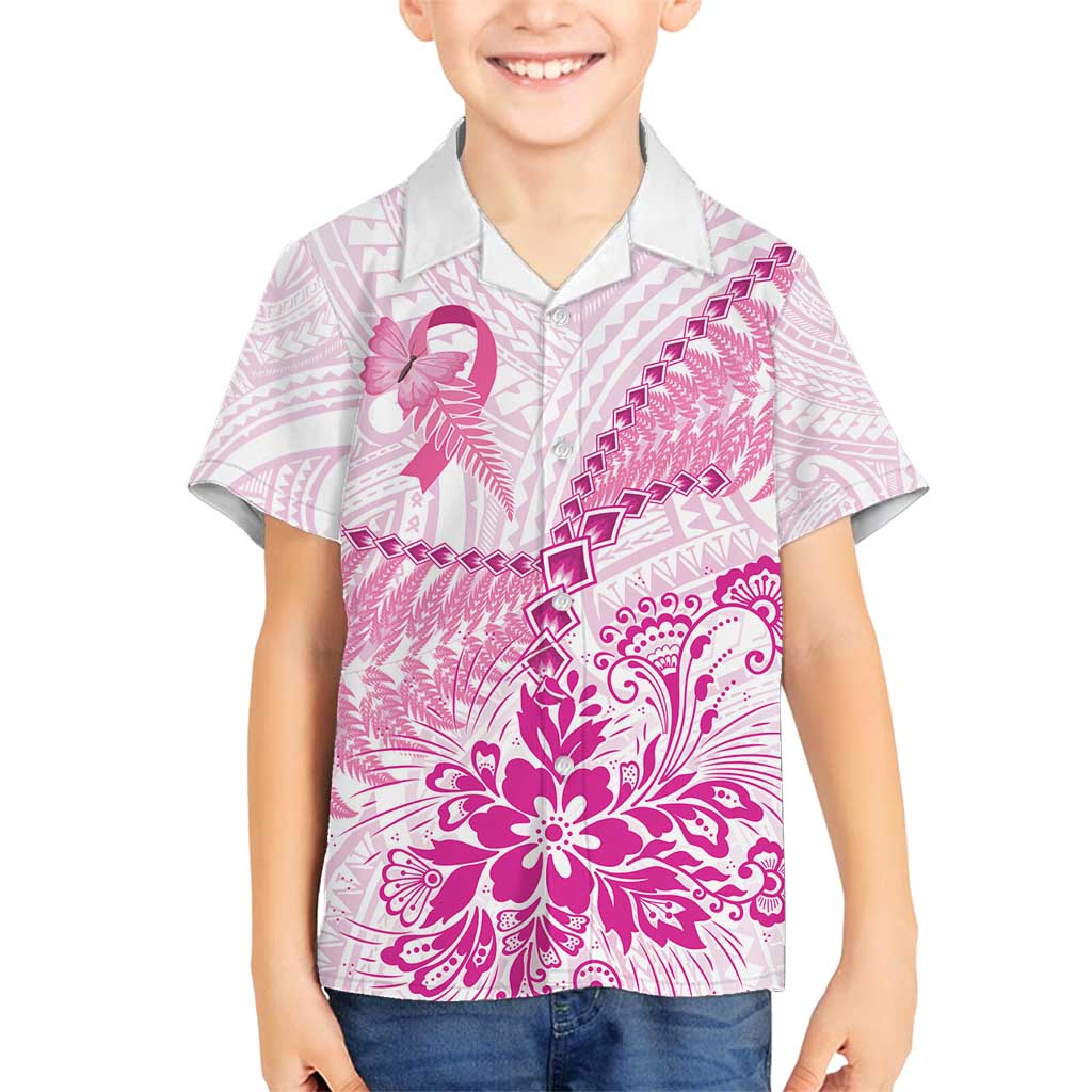 Personalised New Zealand Pink Fern Breast Cancer Family Matching Long Sleeve Bodycon Dress and Hawaiian Shirt Polynesian Pattern LT01 Son's Shirt Pink - Polynesian Pride