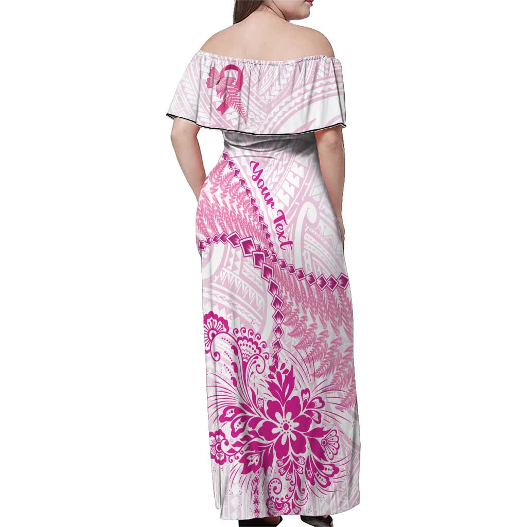 Personalised New Zealand Pink Fern Breast Cancer Family Matching Off Shoulder Maxi Dress and Hawaiian Shirt Polynesian Pattern LT01 - Polynesian Pride