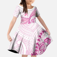 Personalised New Zealand Pink Fern Breast Cancer Family Matching Puletasi and Hawaiian Shirt Polynesian Pattern LT01 Daughter's Dress Pink - Polynesian Pride
