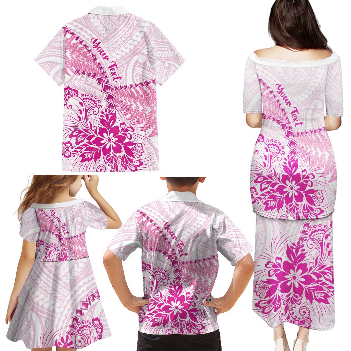 Personalised New Zealand Pink Fern Breast Cancer Family Matching Puletasi and Hawaiian Shirt Polynesian Pattern LT01 - Polynesian Pride