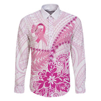 Personalised New Zealand Pink Fern Breast Cancer Family Matching Puletasi and Hawaiian Shirt Polynesian Pattern LT01 Dad's Shirt - Long Sleeve Pink - Polynesian Pride