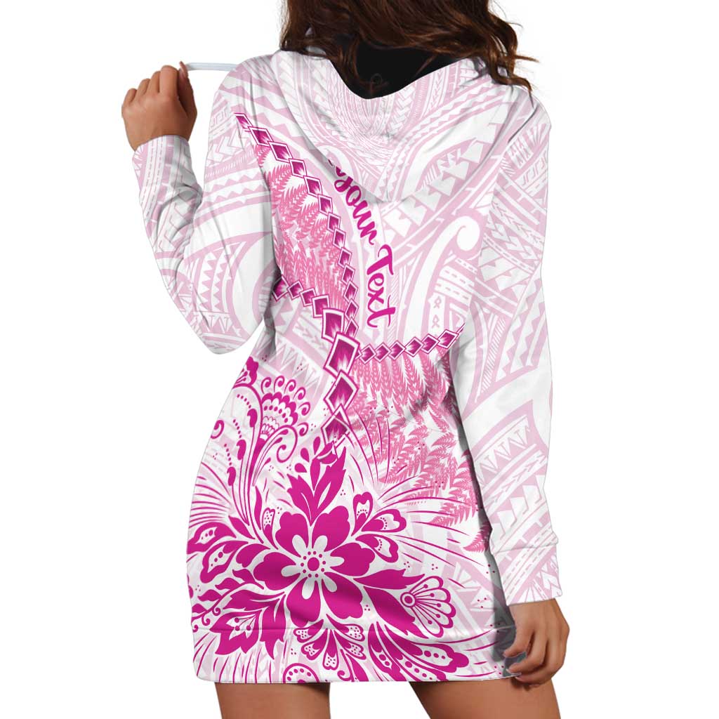 Personalised New Zealand Pink Fern Breast Cancer Hoodie Dress Polynesian Pattern LT01 - Polynesian Pride