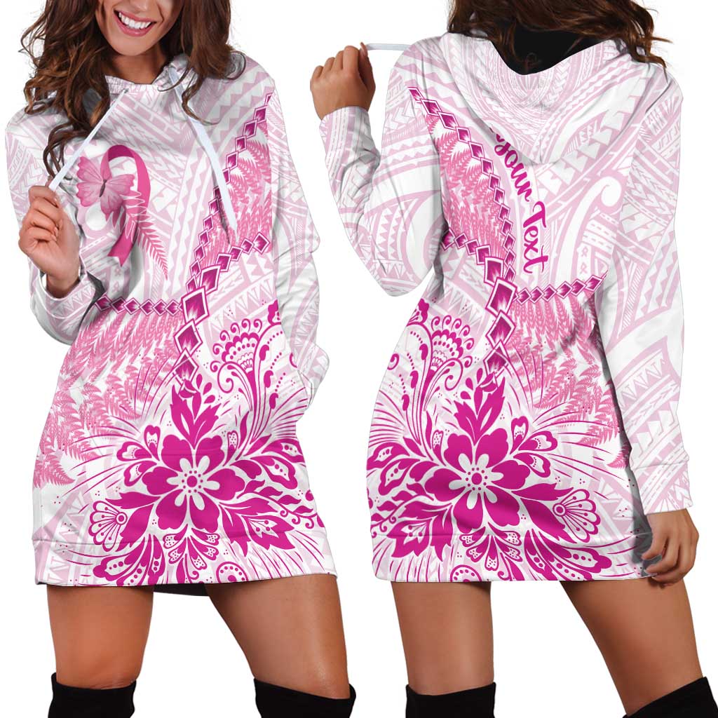 Personalised New Zealand Pink Fern Breast Cancer Hoodie Dress Polynesian Pattern LT01 - Polynesian Pride