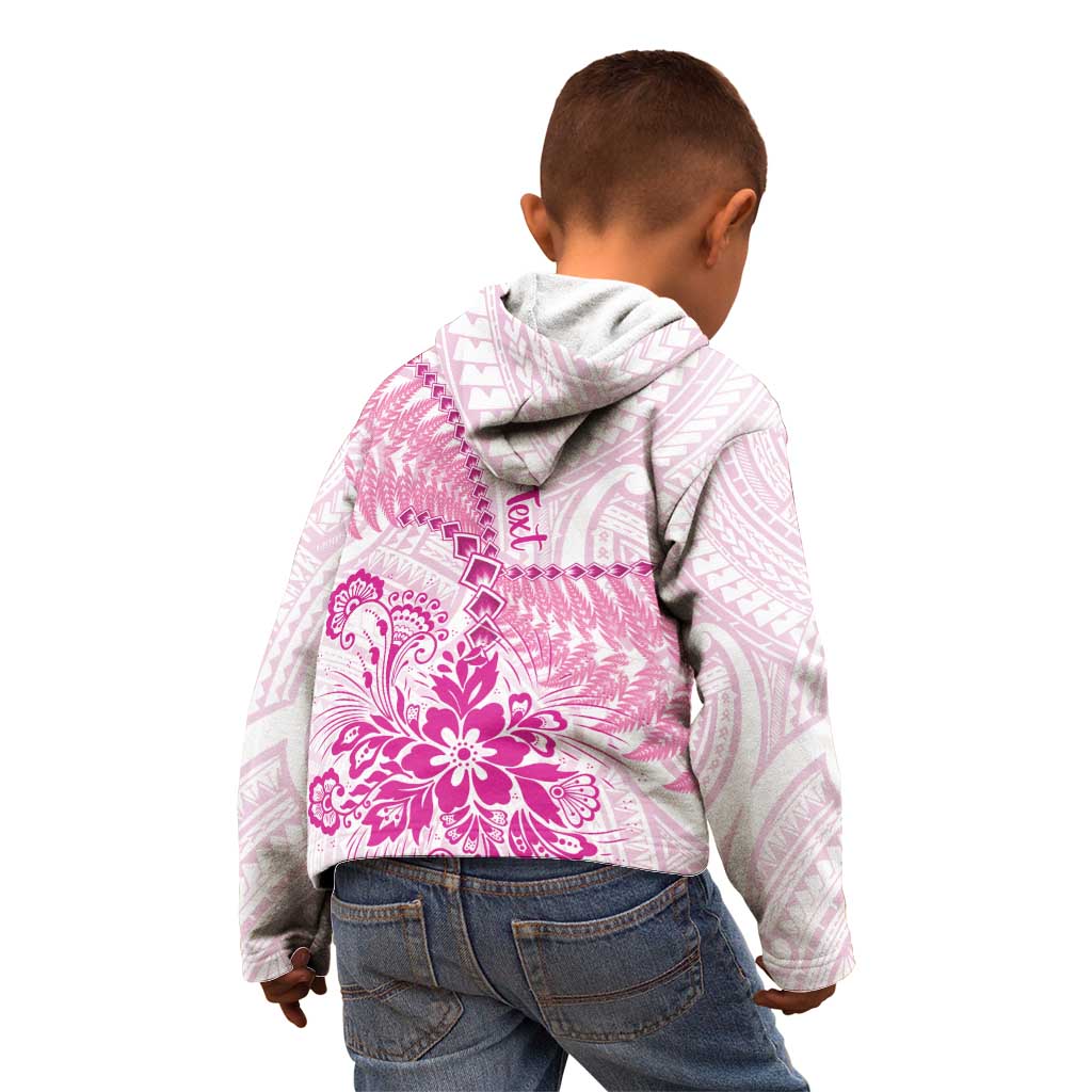 Personalised New Zealand Pink Fern Breast Cancer Kid Hoodie Polynesian Pattern LT01 - Polynesian Pride