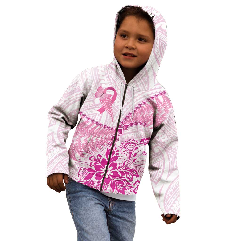 Personalised New Zealand Pink Fern Breast Cancer Kid Hoodie Polynesian Pattern LT01 - Polynesian Pride
