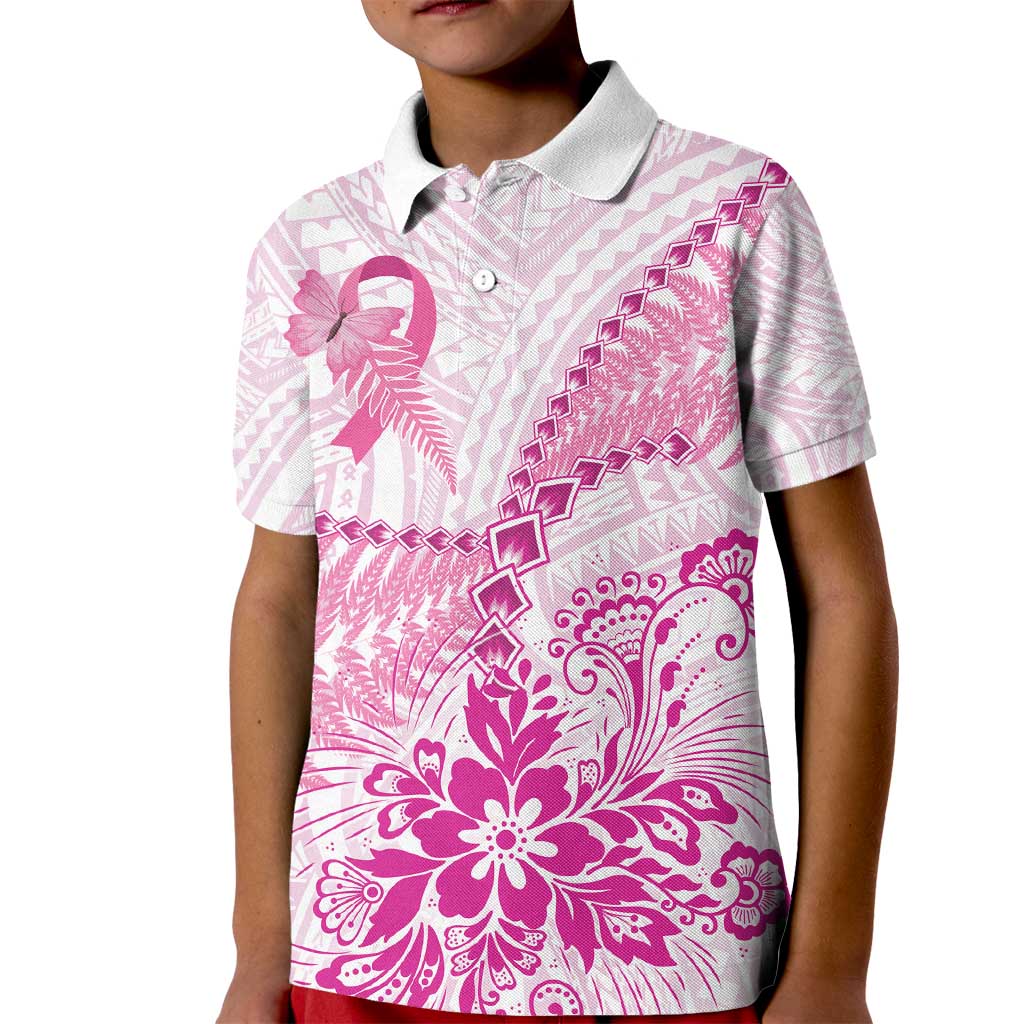 Personalised New Zealand Pink Fern Breast Cancer Kid Polo Shirt Polynesian Pattern LT01 Kid Pink - Polynesian Pride