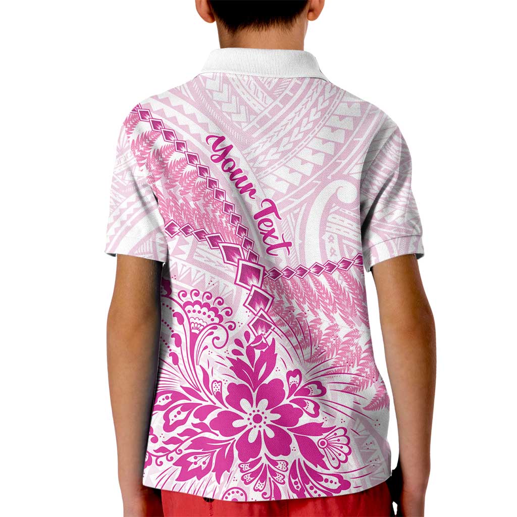 Personalised New Zealand Pink Fern Breast Cancer Kid Polo Shirt Polynesian Pattern LT01 - Polynesian Pride