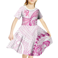 Personalised New Zealand Pink Fern Breast Cancer Kid Short Sleeve Dress Polynesian Pattern LT01 - Polynesian Pride