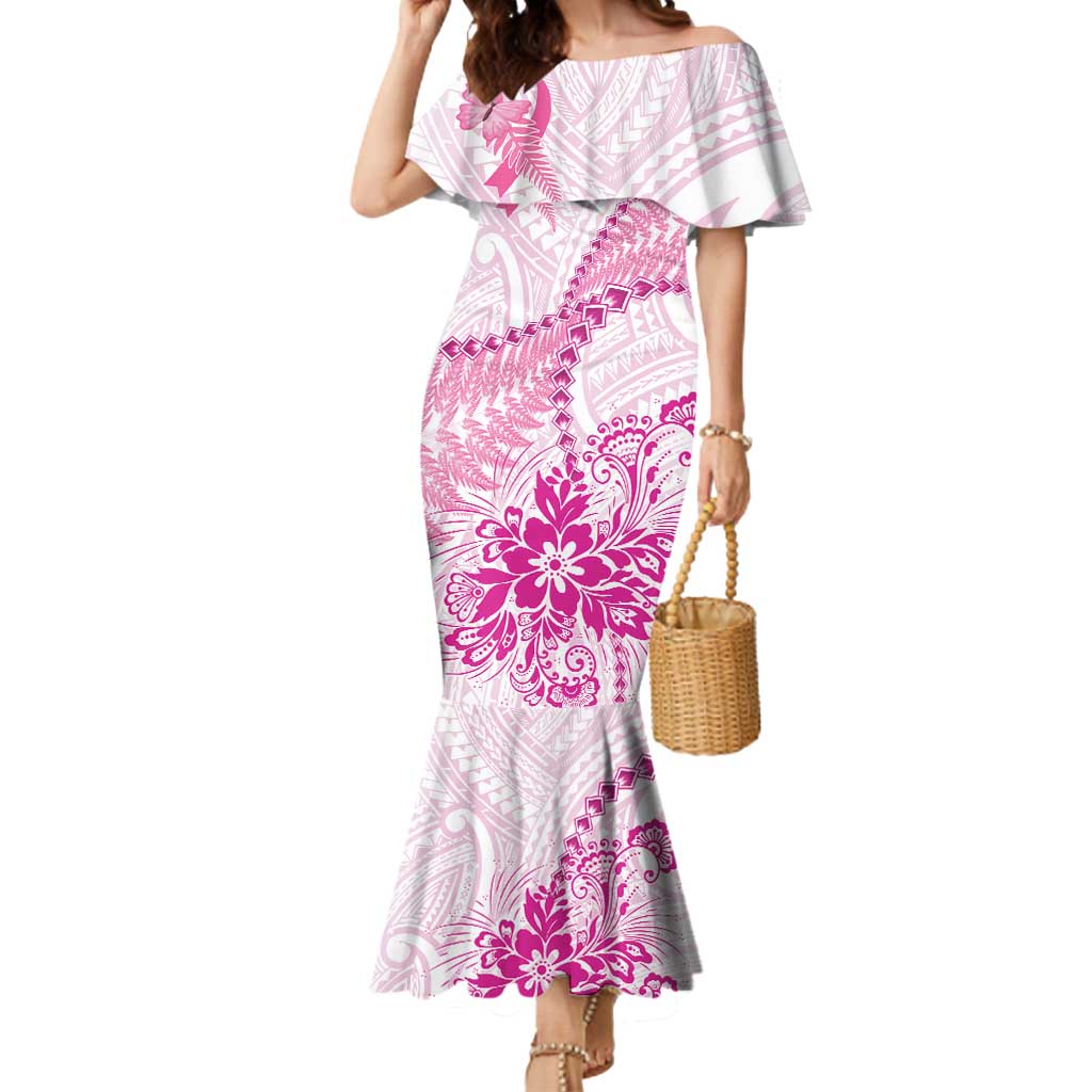 Personalised New Zealand Pink Fern Breast Cancer Mermaid Dress Polynesian Pattern LT01 Women Pink - Polynesian Pride
