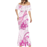 Personalised New Zealand Pink Fern Breast Cancer Mermaid Dress Polynesian Pattern LT01 - Polynesian Pride