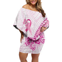 Personalised New Zealand Pink Fern Breast Cancer Off Shoulder Short Dress Polynesian Pattern LT01 Women Pink - Polynesian Pride