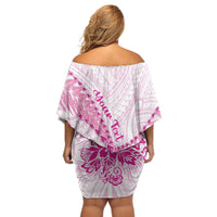 Personalised New Zealand Pink Fern Breast Cancer Off Shoulder Short Dress Polynesian Pattern LT01 - Polynesian Pride